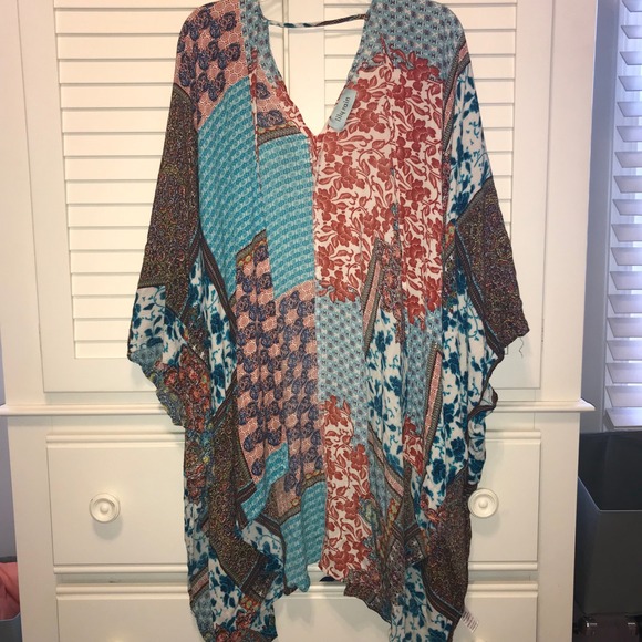 Lily Rain Other - Boho patchwork turquoise multi-color kimono (coverup for resort) One size, loose